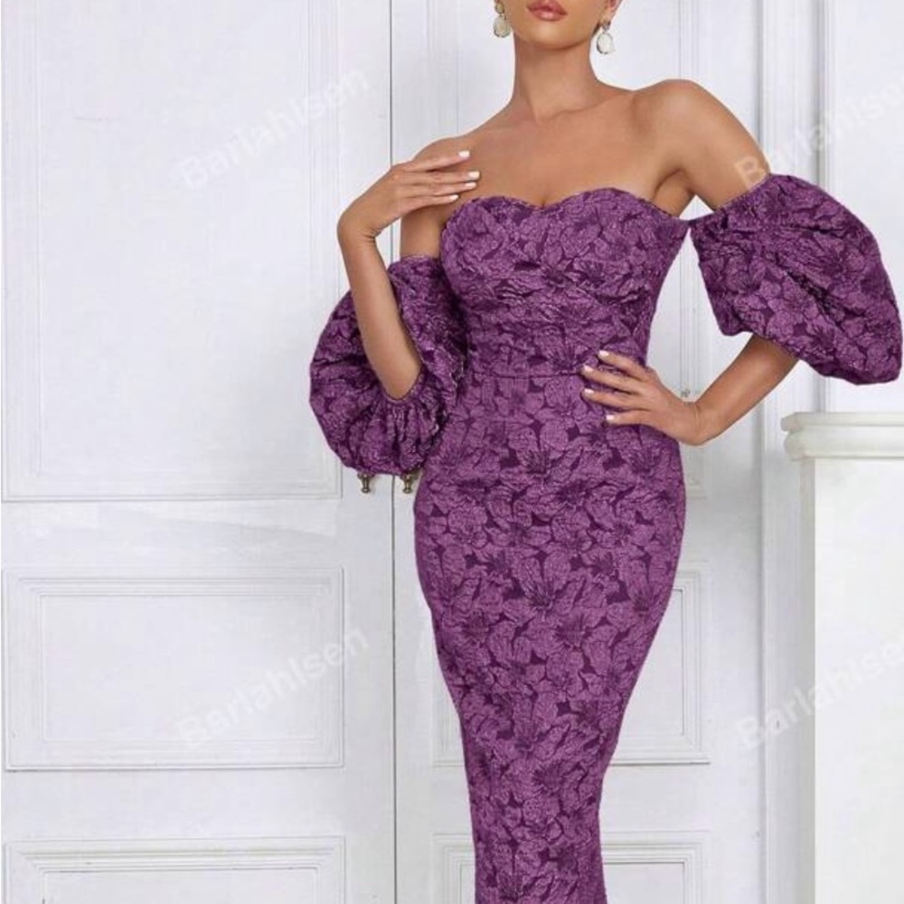 Elegant Purple Off-Shoulder Dress  Size XL - Picture 2 of 6